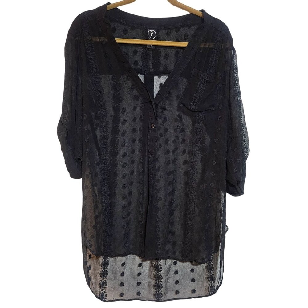 Sheer Blouse Black Small Stretchy Lightweight Minimalist Boho Office wear Chic